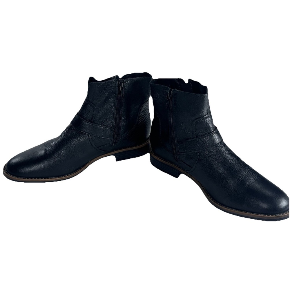 NEW Clarks Ankle Chelsea Boots 9.5 Black Leather Buckle Moto Grunge Biker - Picture 6 of 7